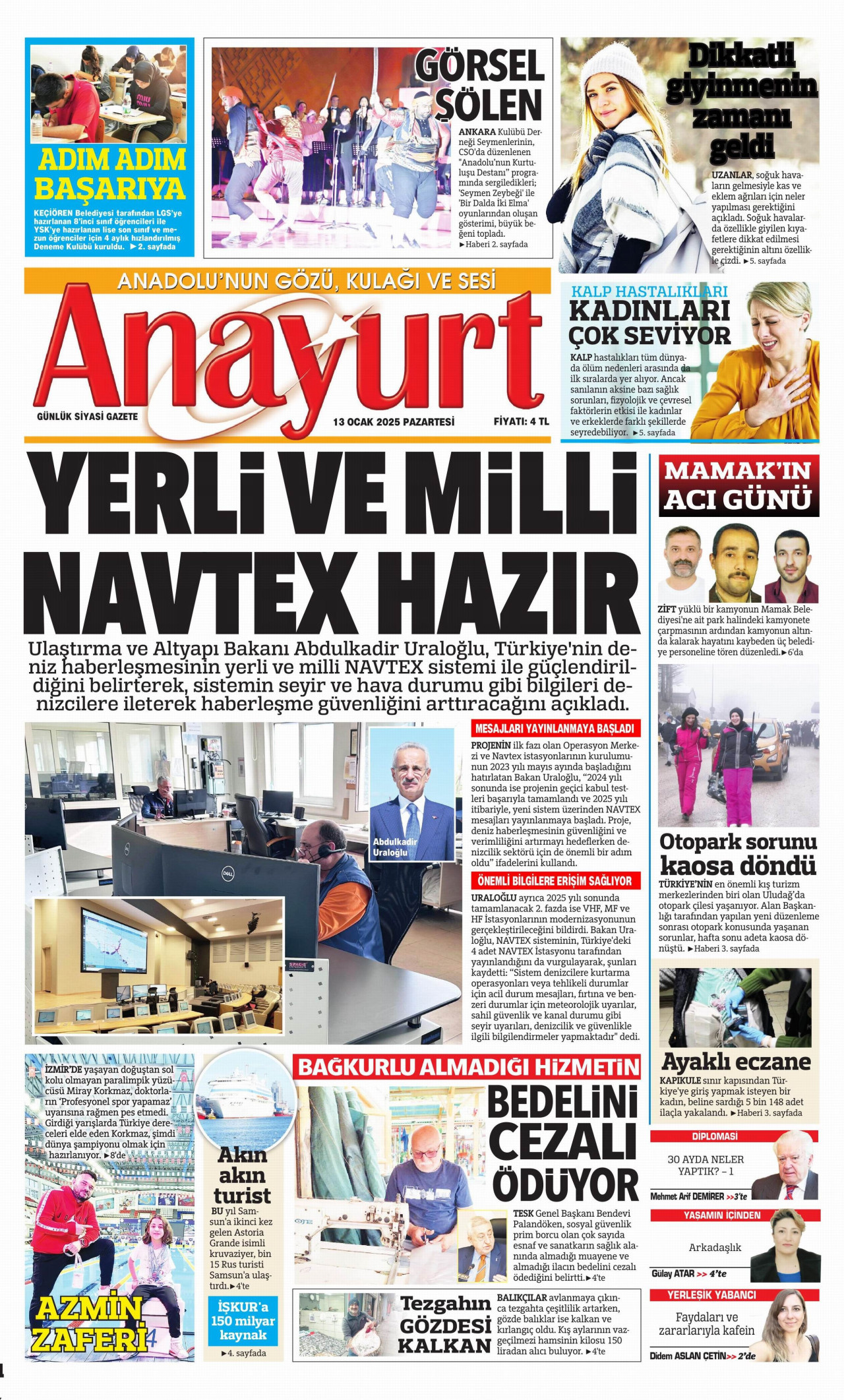 ANAYURT 13 Ocak 2025 Gazete Manşeti Büyük