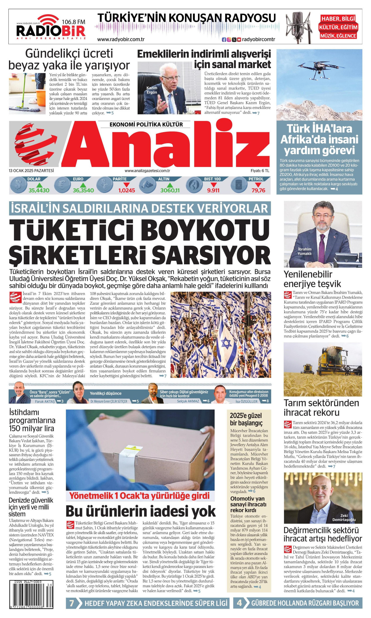 ANALİZ 13 Ocak 2025 Gazete Manşeti Büyük