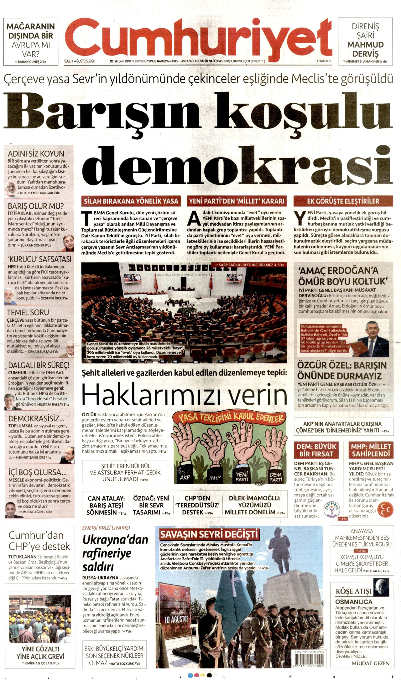 CUMHURİYET 11 Ağustos 2026 Gazete Manşeti Büyük